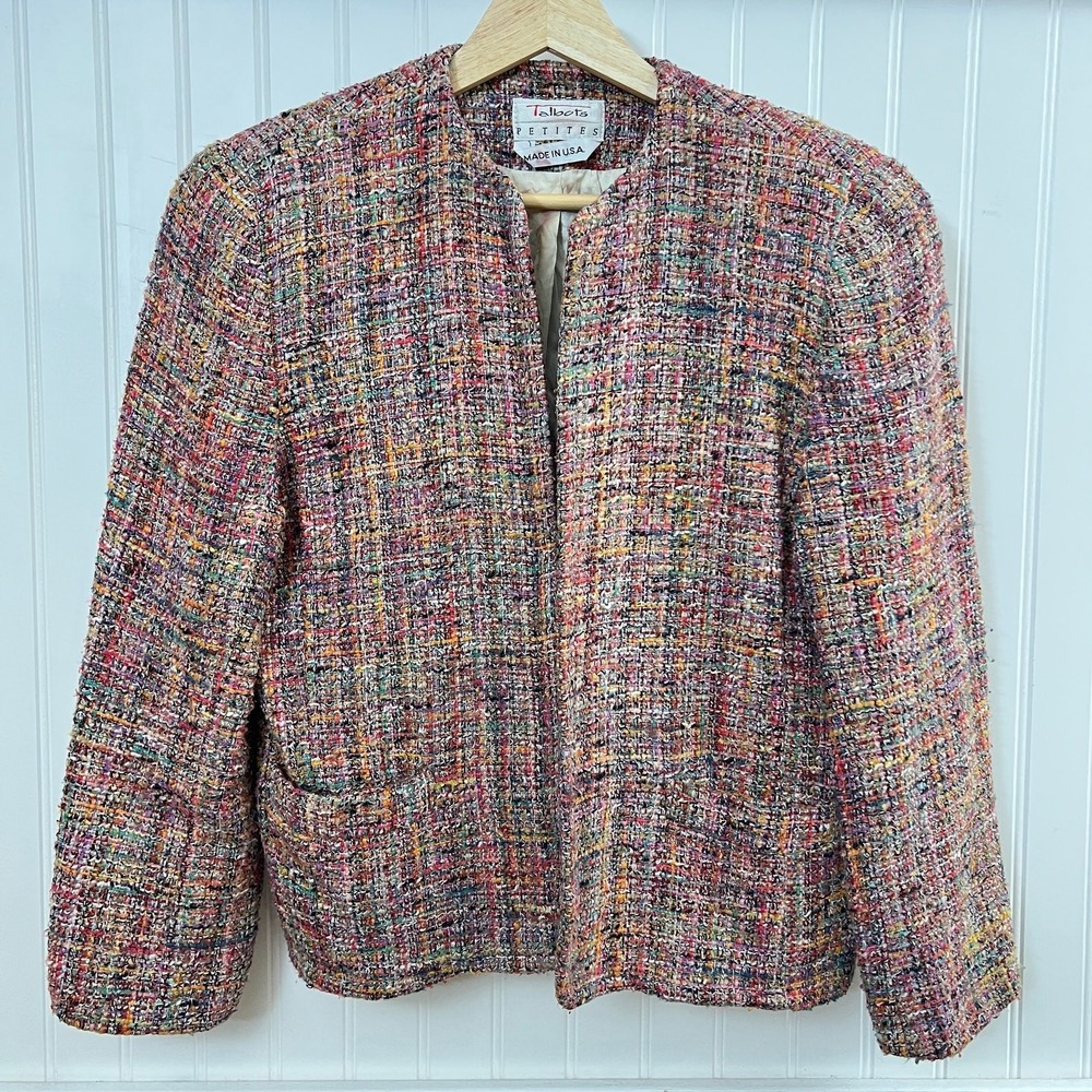 Vtg Talbots Blazer Old Money Pastel Rainbow Barbie Multi Tweed Boucle Preppy M